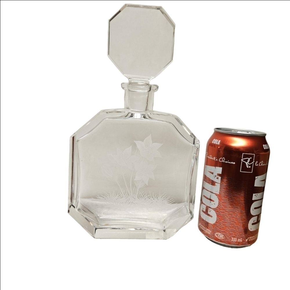 Aida Large Art Glass Perfume Bottle with Etched Lilies - Picture 4 of 9